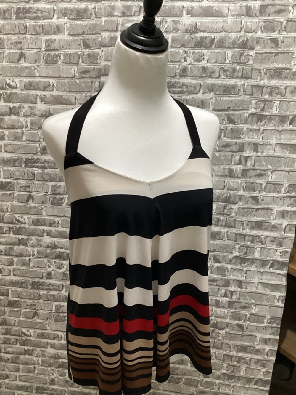 Allen B.  Black, Cream & Red Striped Halter Camisole Top Sz S, Y2K, Summer